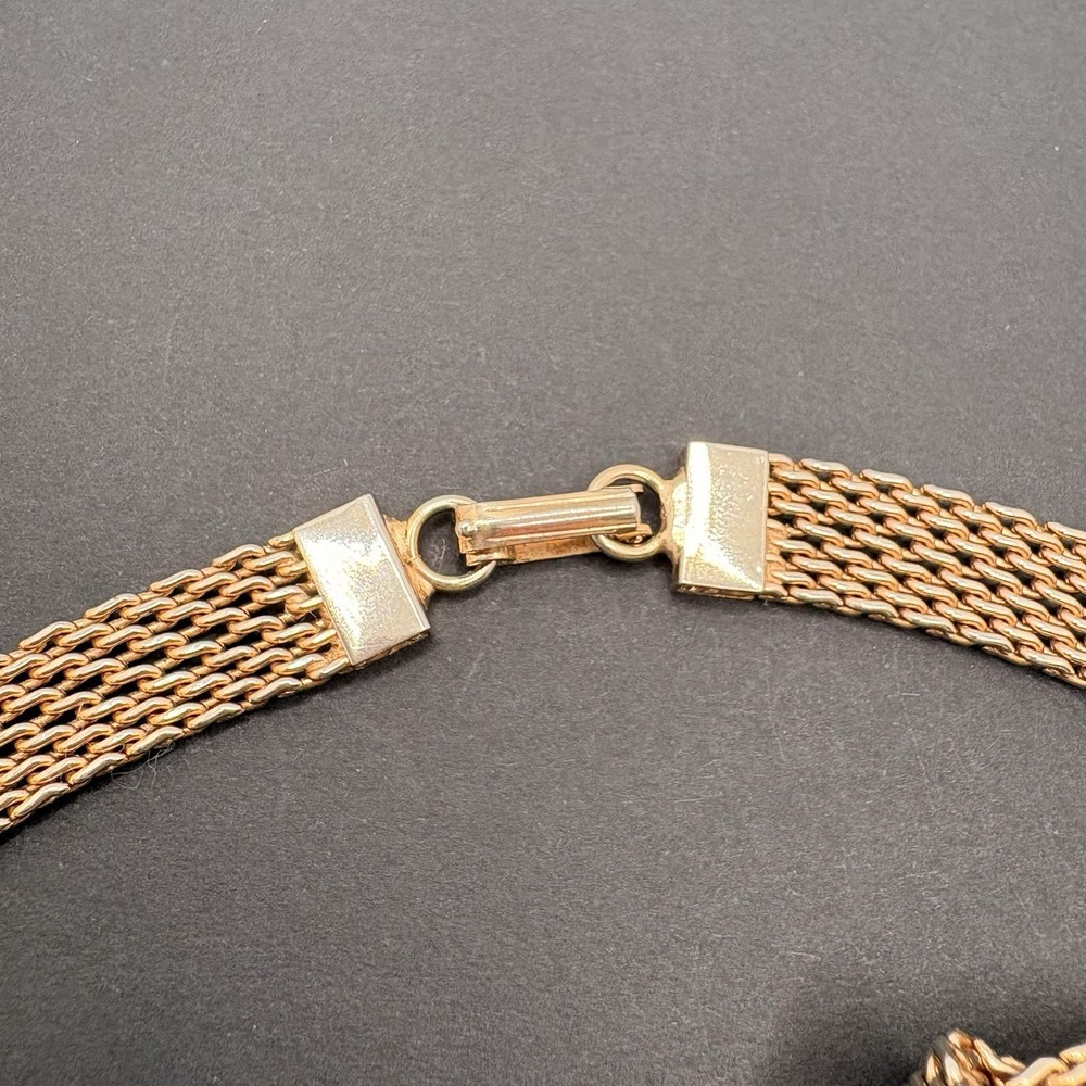 Vintage Woven Gold Tone Mesh Tie Collar Choker Necklace Tassel Drop Spike Fringe - Picture 3 of 4